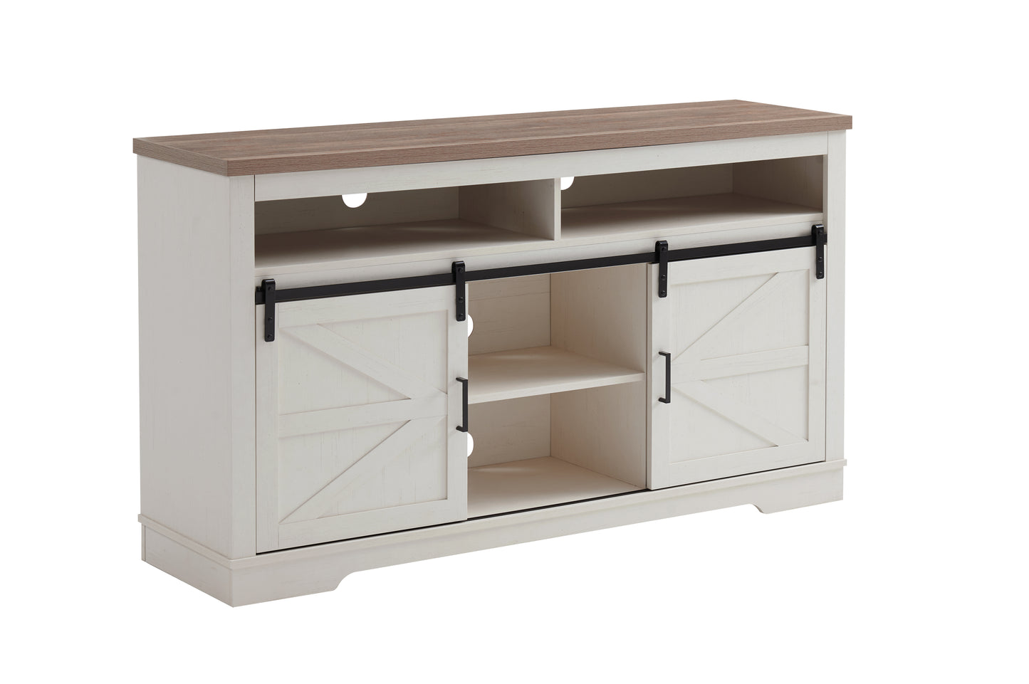 Farmhouse TV Stand For 65 Inch TV, 33 Tall Highboy Entertainment Center W Sliding Barn Door, Rustic Media Console W Storage Shelves, Wood Television Stand For Living Room, Antique White