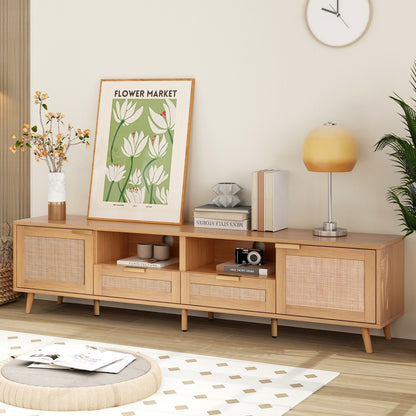 Rattan TV Stand For TVs Up To 85'', Modern Farmhouse Media Console Center