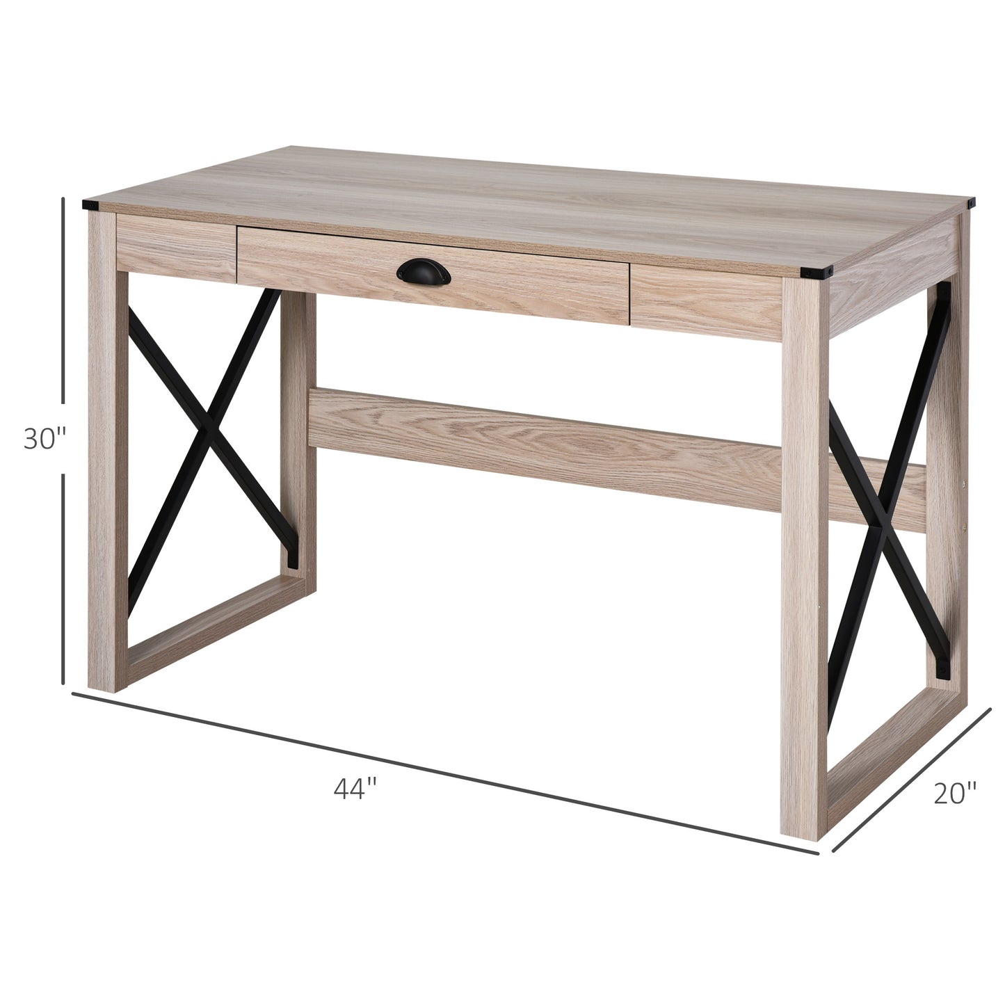 44 inch Home Office Computer Desk, Rustic Writing Desk, Farmhouse Workstation with Storage Drawer, X-Frame
