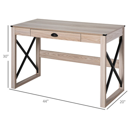 44 inch Home Office Computer Desk, Rustic Writing Desk, Farmhouse Workstation with Storage Drawer, X-Frame