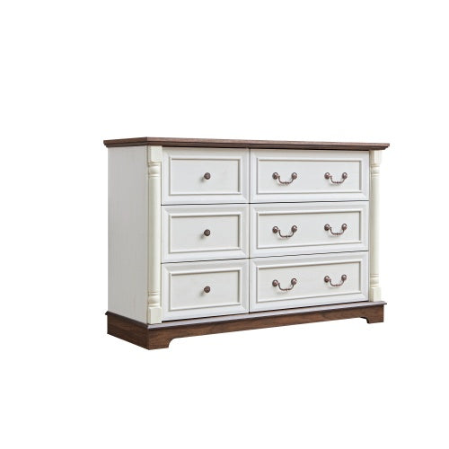 Farmhouse Style 6 Drawer Dresser Chest With Base Wooden Rustic Chest Of Drawers, Storage Dresser Organizer For Bedroom, Living Room, Beautiful Sturdy And Durable