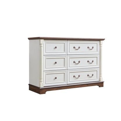 Farmhouse Style 6 Drawer Dresser Chest With Base Wooden Rustic Chest Of Drawers, Storage Dresser Organizer For Bedroom, Living Room, Beautiful Sturdy And Durable