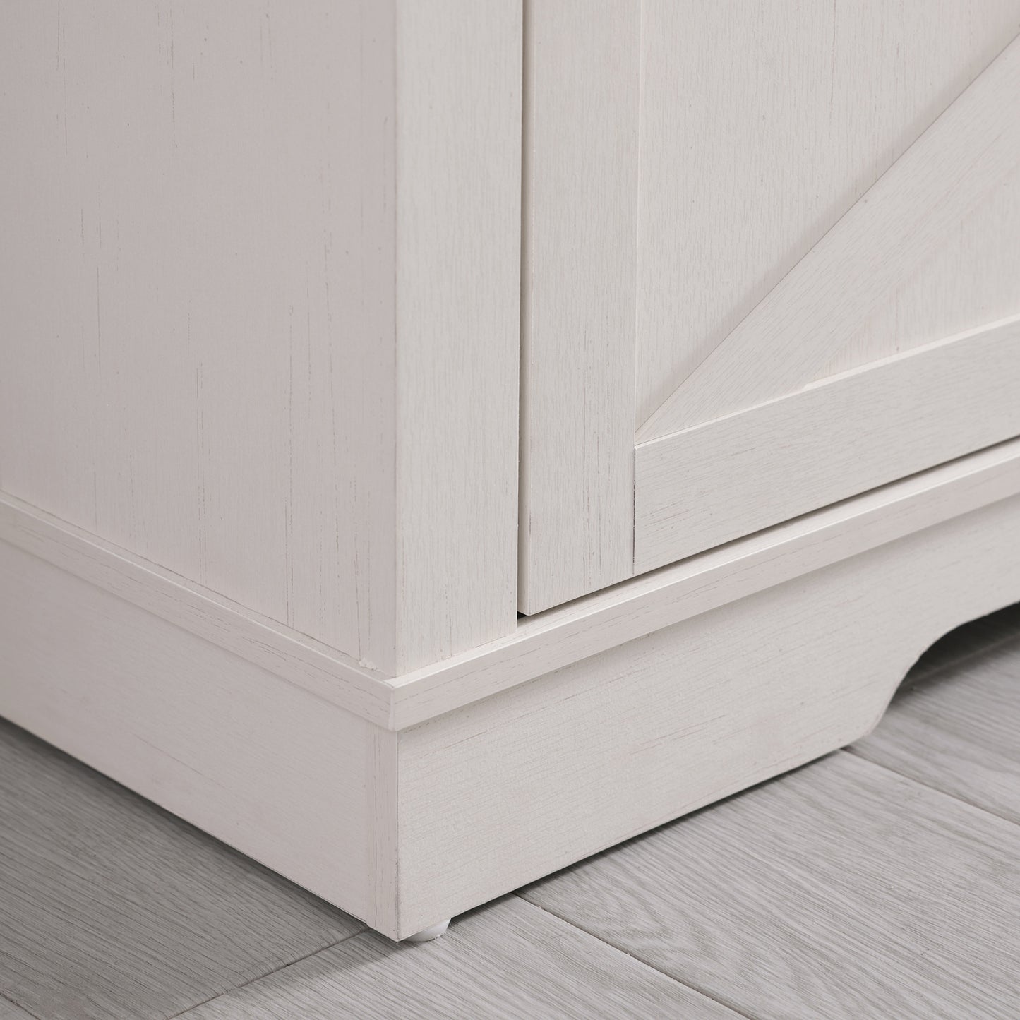 Farmhouse TV Stand For 65  Inch TV, 33 Tall Highboy Entertainment Center W Sliding Barn Door, Rustic Media Console W Storage Shelves, Wood Television Stand For Living Room, Antique White