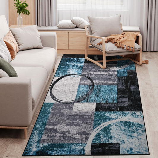Blue Geometric Rug, Modern Area Rugs Large Carpet For Living Room, Bedroom, Dining Room, 160x230 Cm